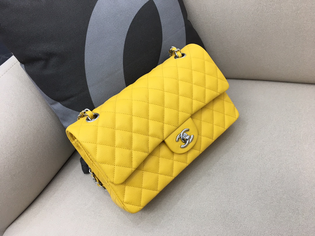 Medium Classic Flap Caviar Bag A01112 Yellow/Silver